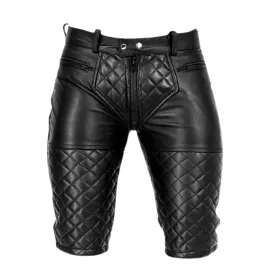 Mens Black Leather Shorts Quilted Design