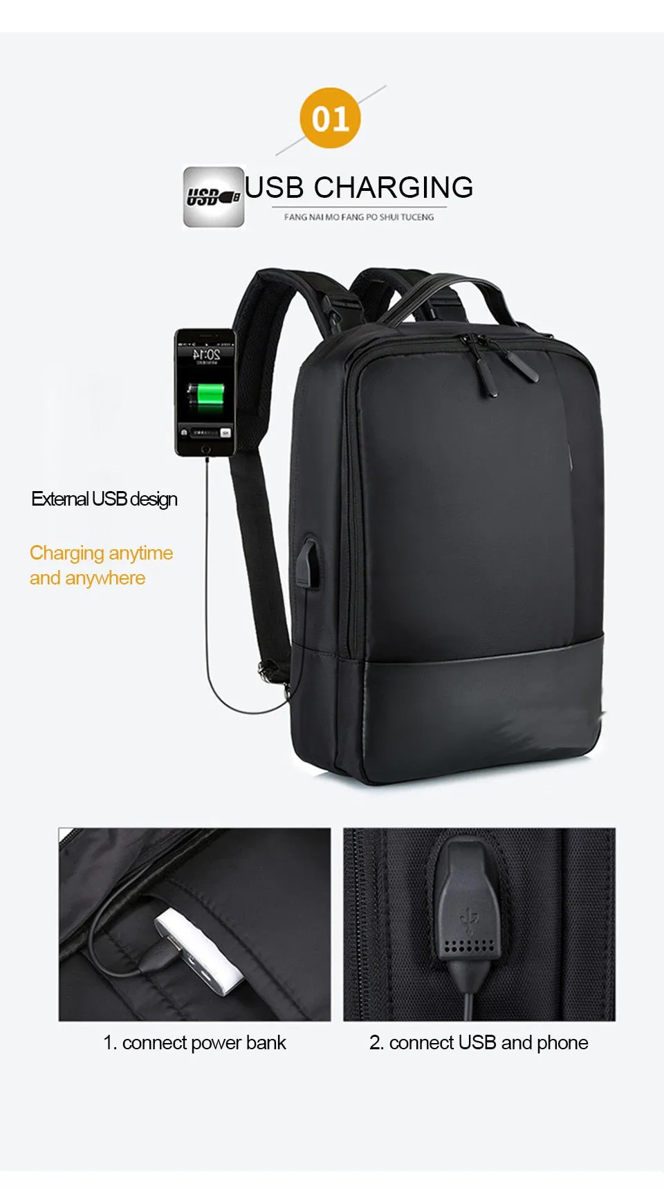 Men's Business 3 in 1 15" Laptop Backpack with USB Charging