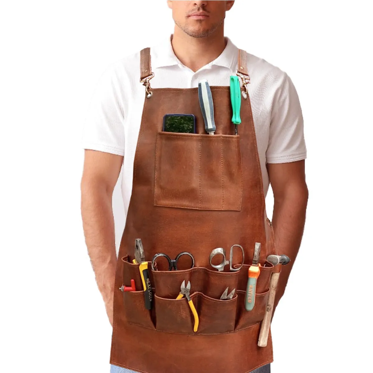 Mens Leather Work Aprons - Multi-Pockets for Men