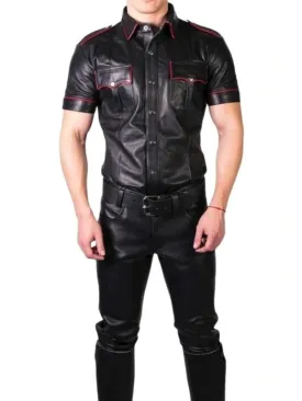 Men's Real Leather Uniform Shirt - Colors Accent