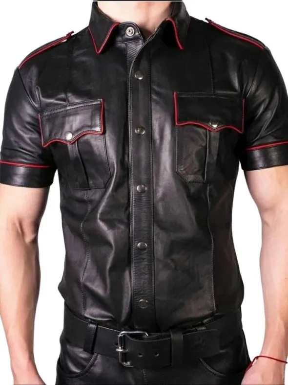 Men's Real Leather Uniform Shirt - Colors Accent