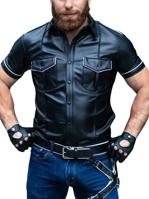 Men's Real Leather Uniform Shirt - Colors Accent