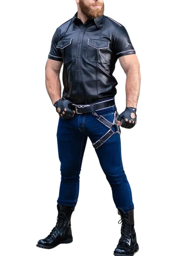 Men's Real Leather Uniform Shirt - Colors Accent