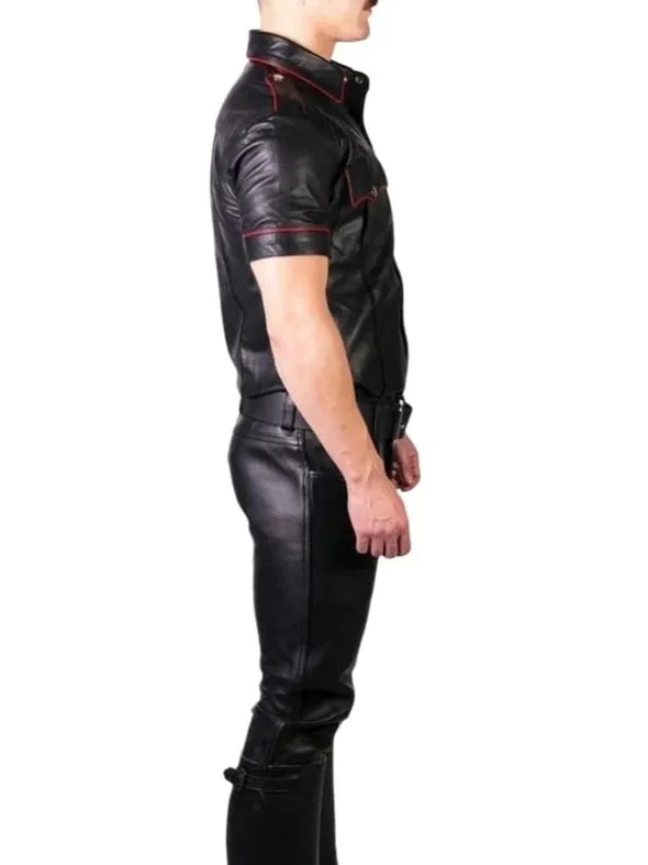 Men's Real Leather Uniform Shirt - Colors Accent