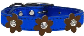 Metallic Flower Leather Collar Metallic Blue With Bronze Flowers Size 14