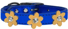 Metallic Flower Leather Collar Metallic Blue With Gold Flowers Size 24