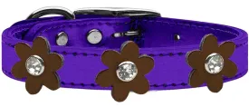 Metallic Flower Leather Collar Metallic Purple With Bronze Flowers Size 16