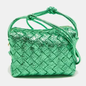 Metallic Green Intrecciato Leather Mini Loop Camera Bag