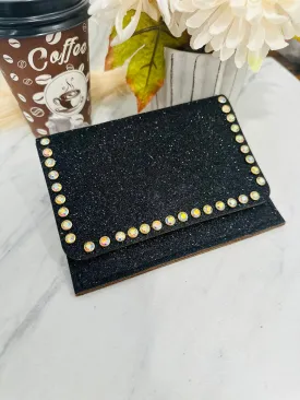 Midnight Glitter Flora Wallet With Crystal Rivets