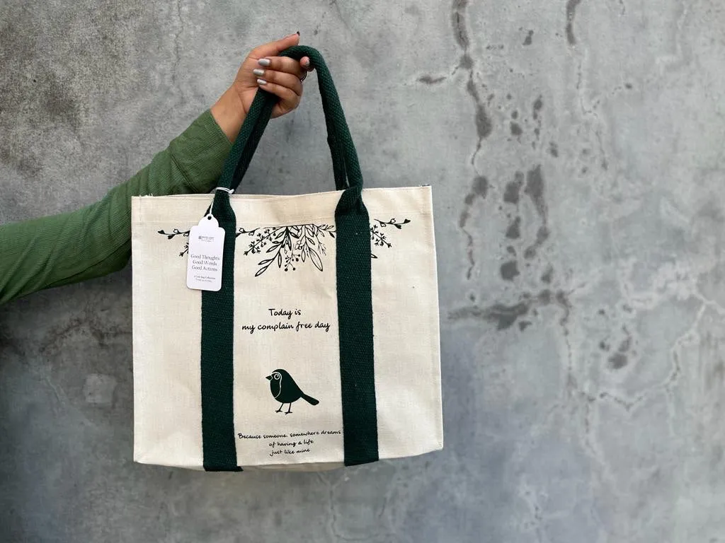 Mindful Canvas Tote Bag-Bird Print