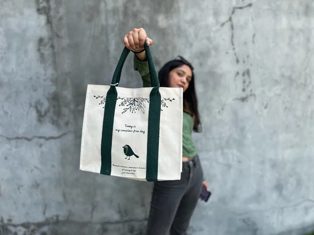 Mindful Canvas Tote Bag-Bird Print