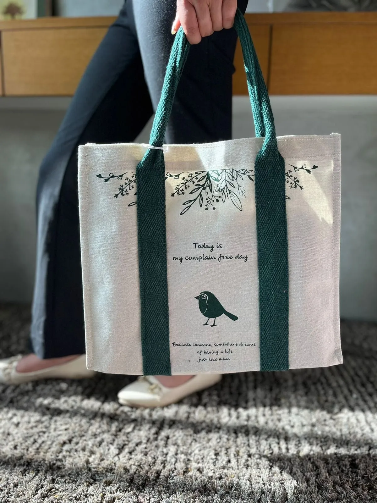 Mindful Canvas Tote Bag-Bird Print