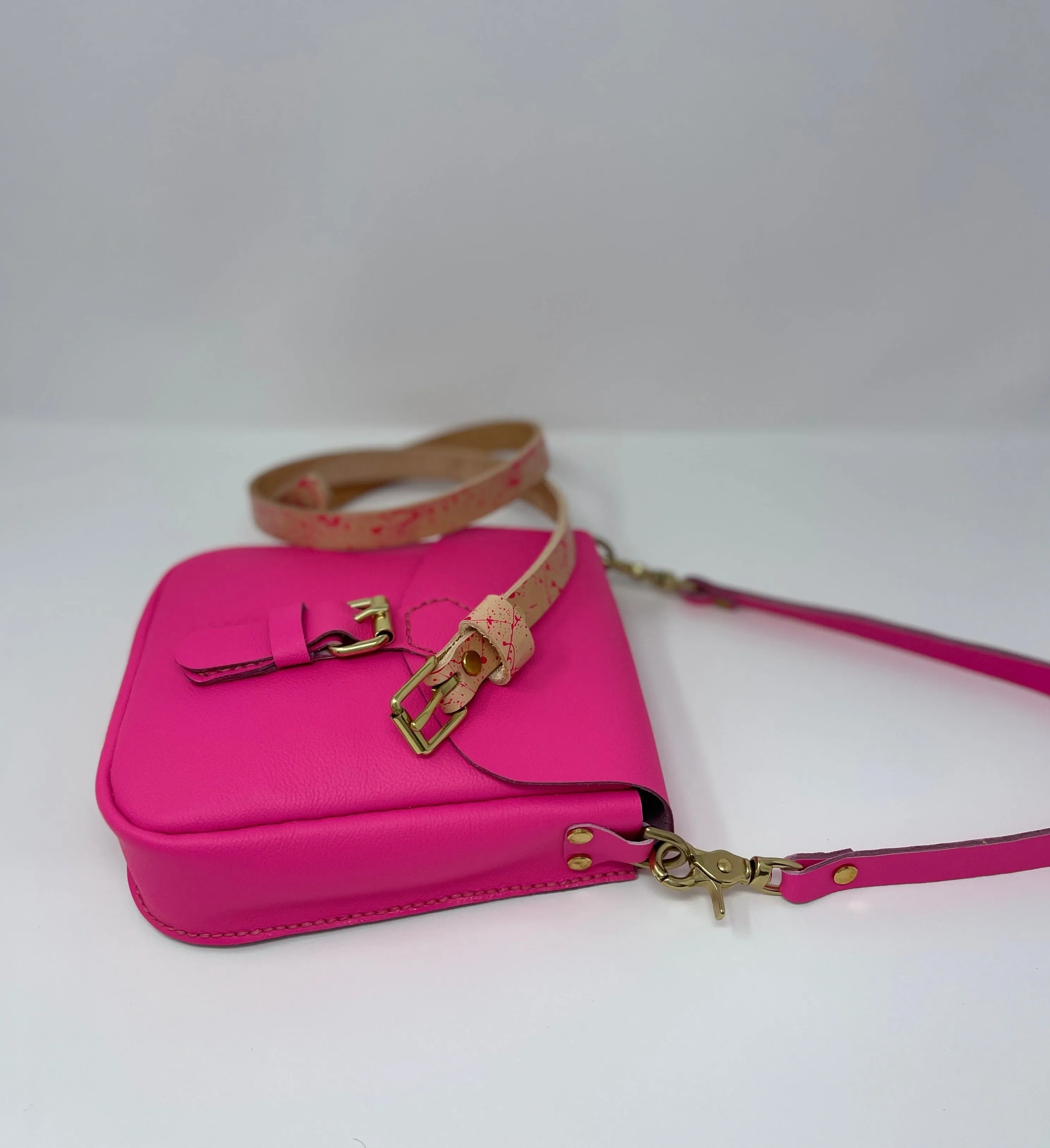 Neon Pink Flap Bag with Two Strap Lengths