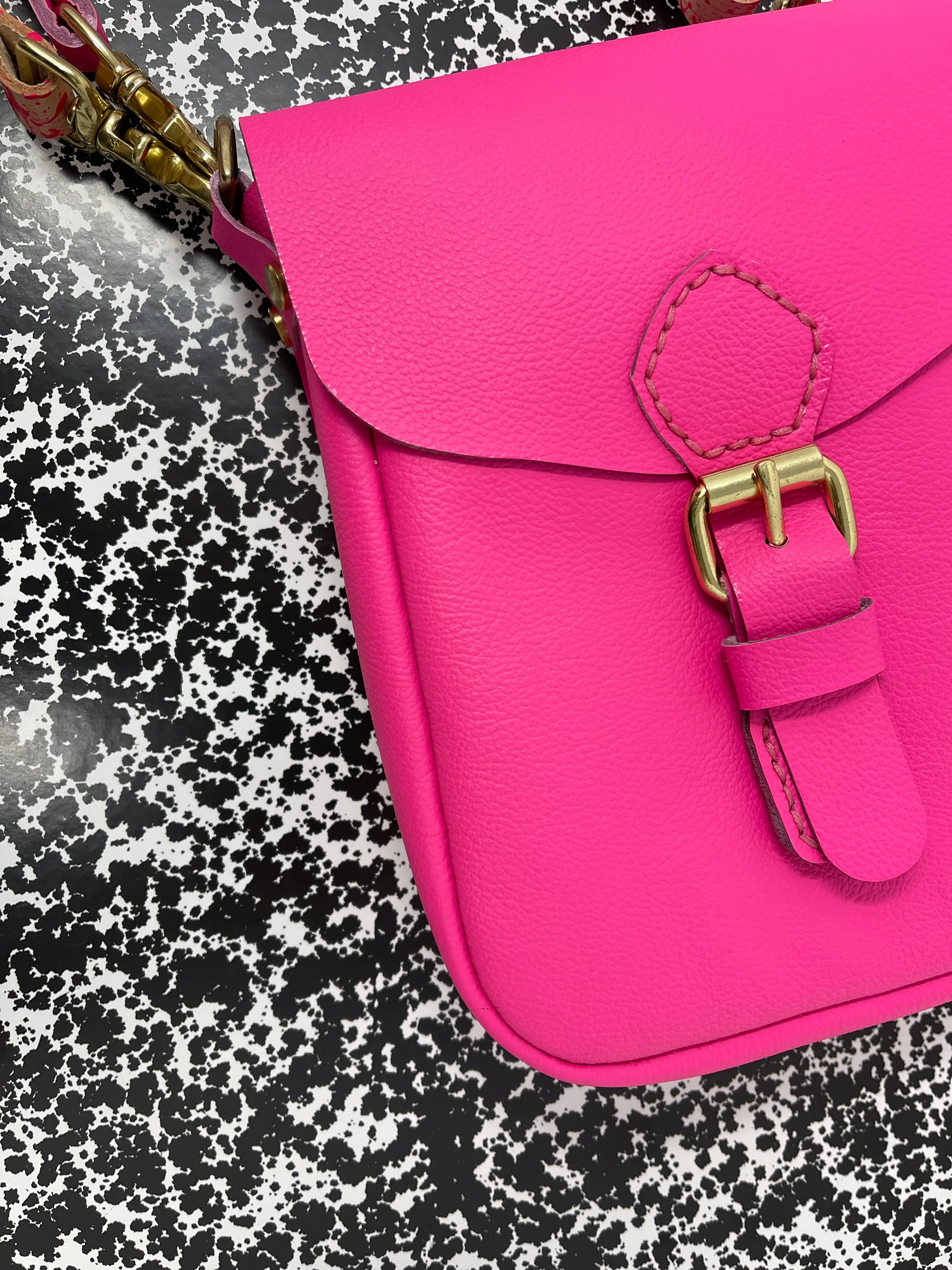 Neon Pink Flap Bag with Two Strap Lengths