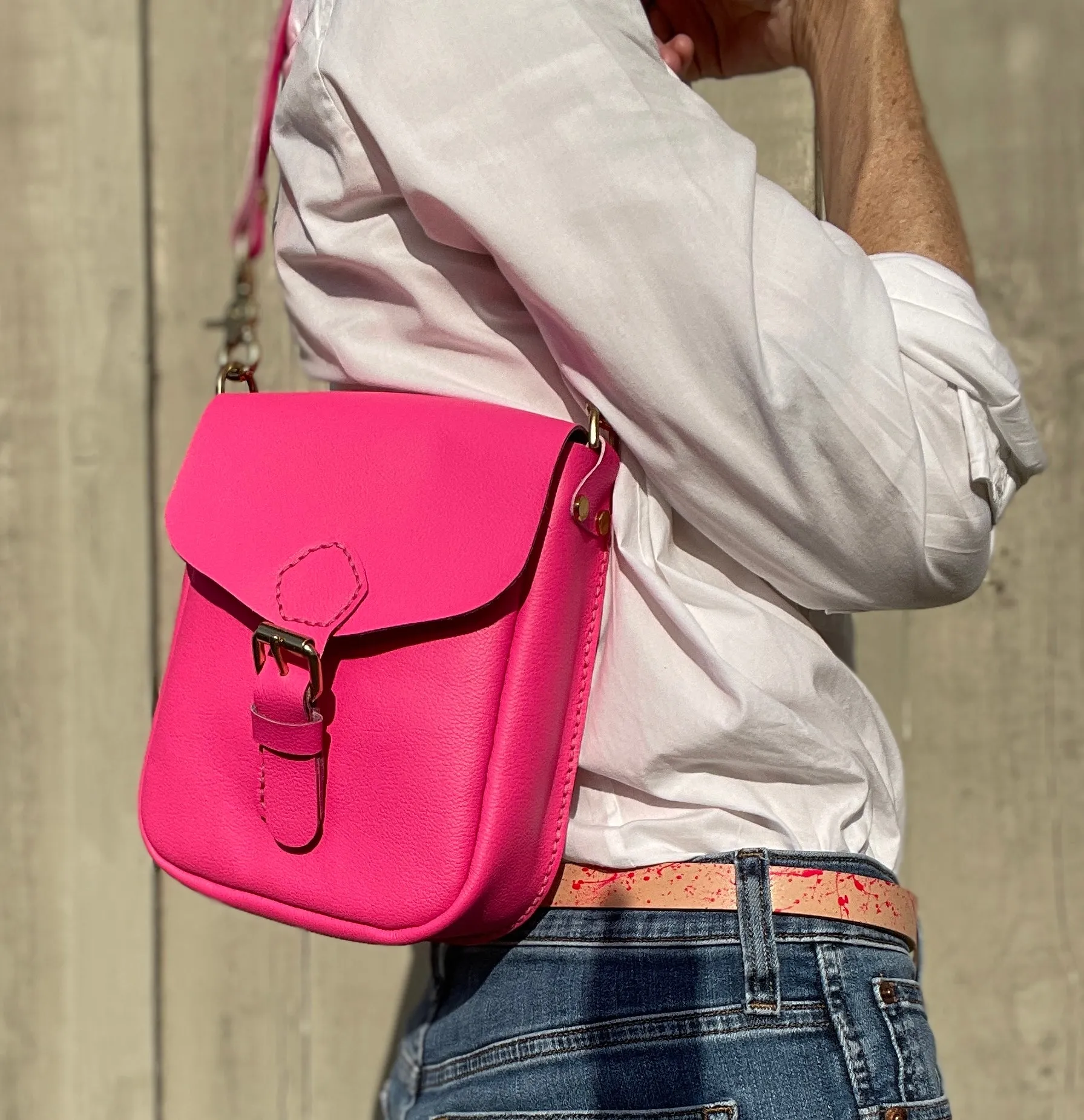 Neon Pink Flap Bag with Two Strap Lengths