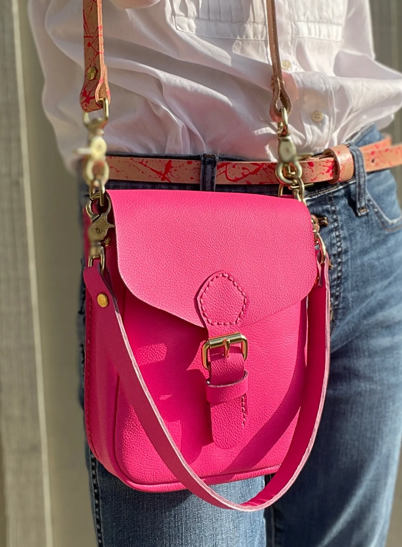 Neon Pink Flap Bag with Two Strap Lengths