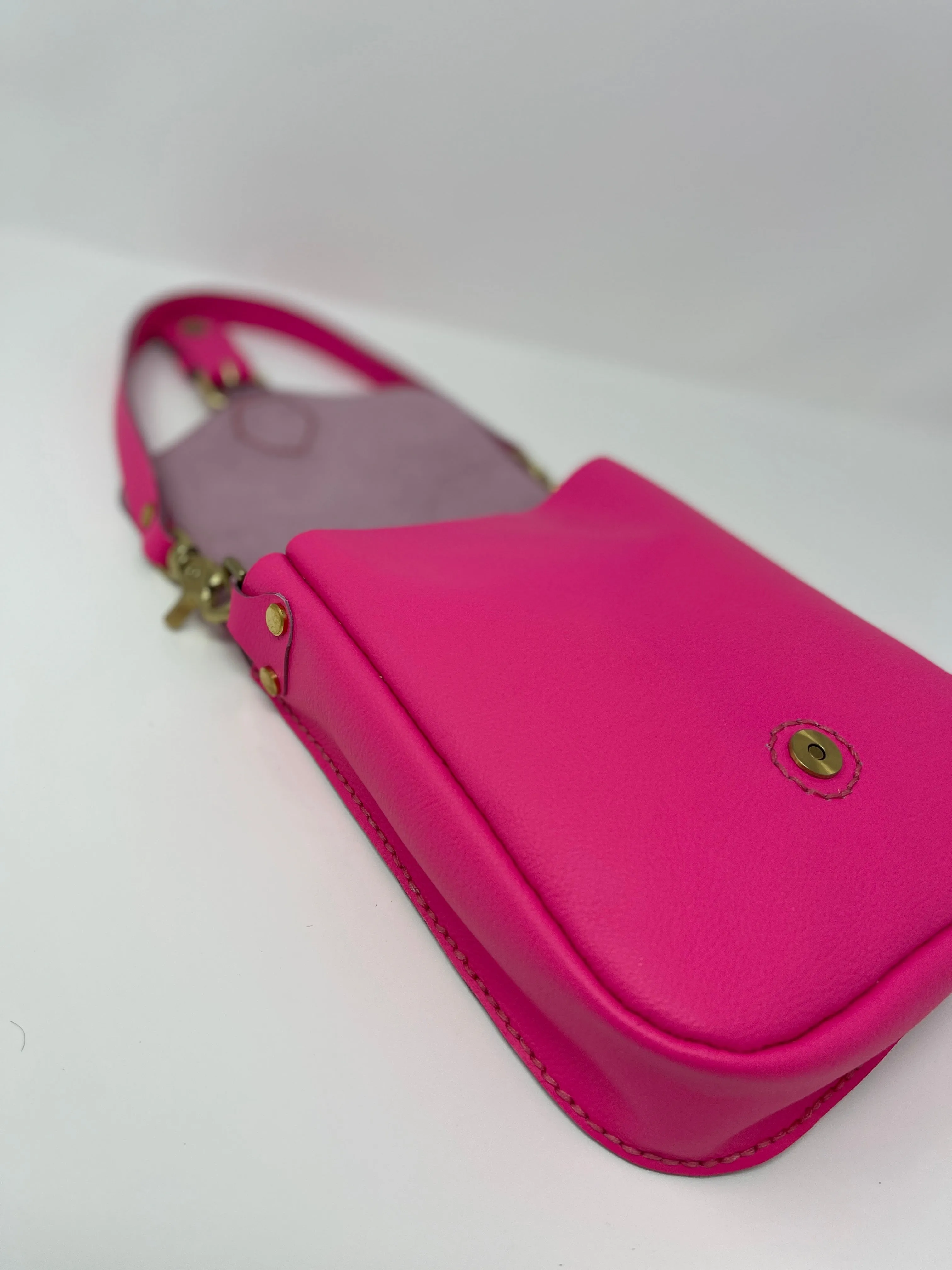 Neon Pink Flap Bag with Two Strap Lengths