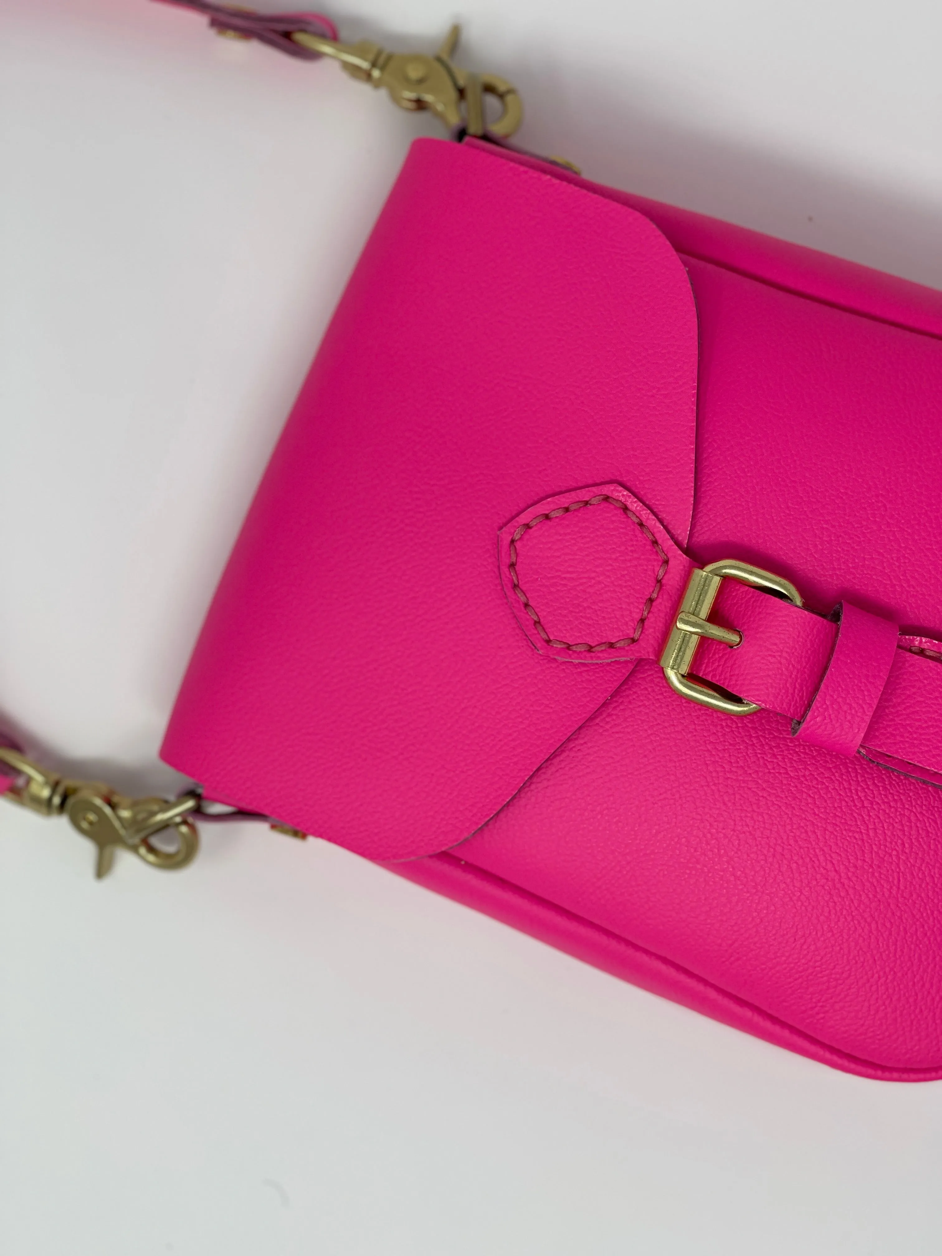 Neon Pink Flap Bag with Two Strap Lengths