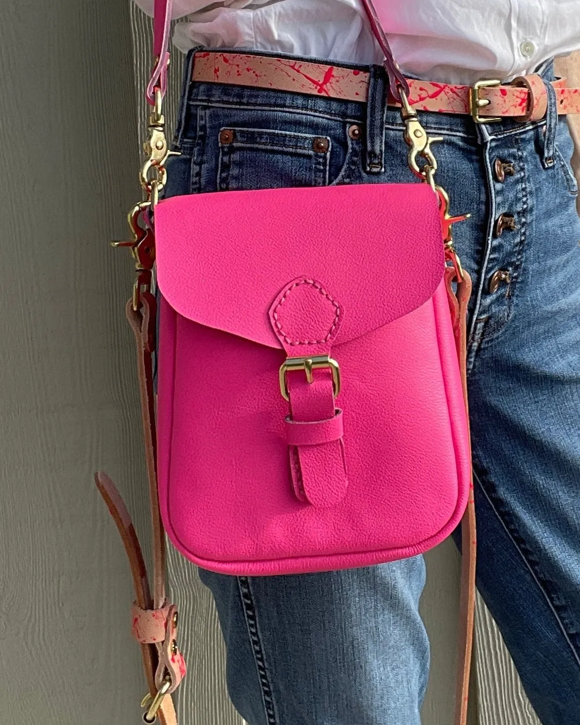 Neon Pink Flap Bag with Two Strap Lengths