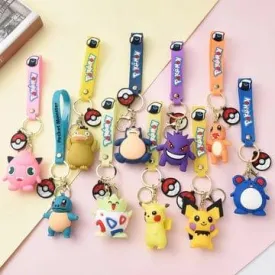 Pokemon 3D Silicon Keychains With Bagcharm and Strap (Select From Drop Down)