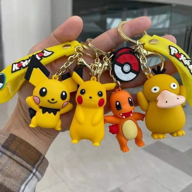 Pokemon 3D Silicon Keychains With Bagcharm and Strap (Select From Drop Down)