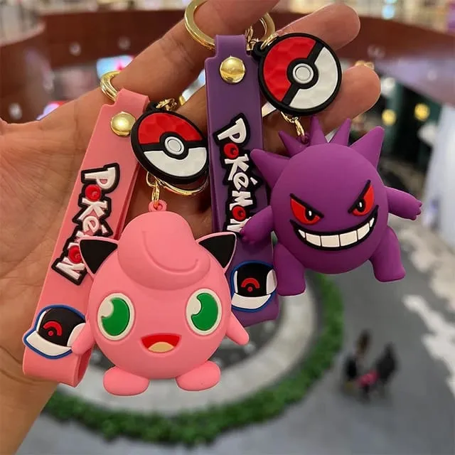 Pokemon 3D Silicon Keychains With Bagcharm and Strap (Select From Drop Down)