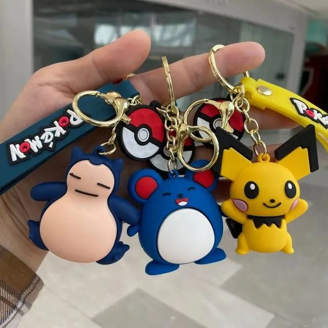 Pokemon 3D Silicon Keychains With Bagcharm and Strap (Select From Drop Down)