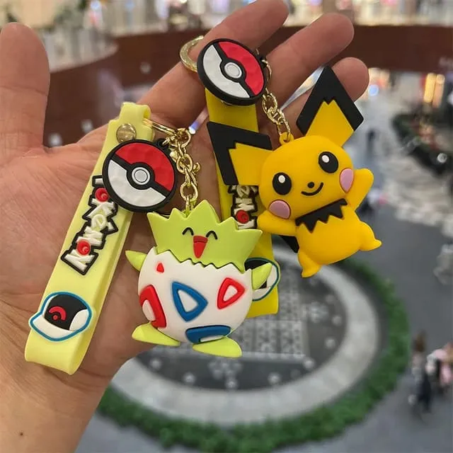 Pokemon 3D Silicon Keychains With Bagcharm and Strap (Select From Drop Down)