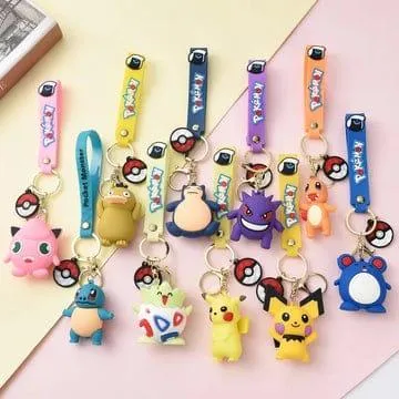 Pokemon 3D Silicon Keychains With Bagcharm and Strap (Select From Drop Down)