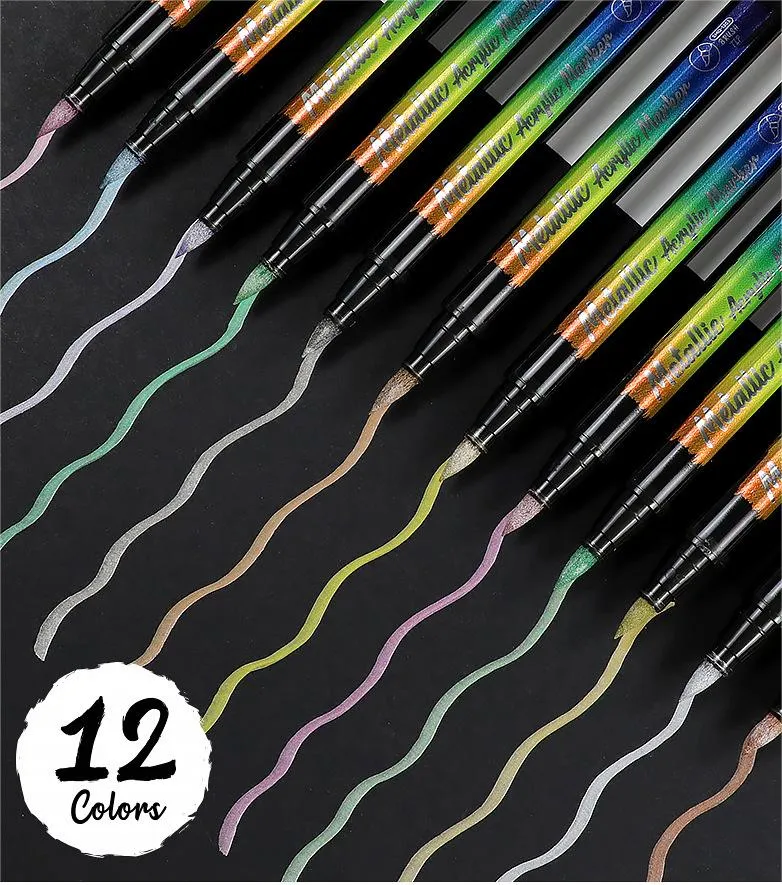 Poppy Crafts Acrylic Paint Markers - Metallic 12 Pack