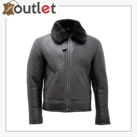 Real Shearling Sheepskin Fur Flying B3 Leather Bomber Jacket