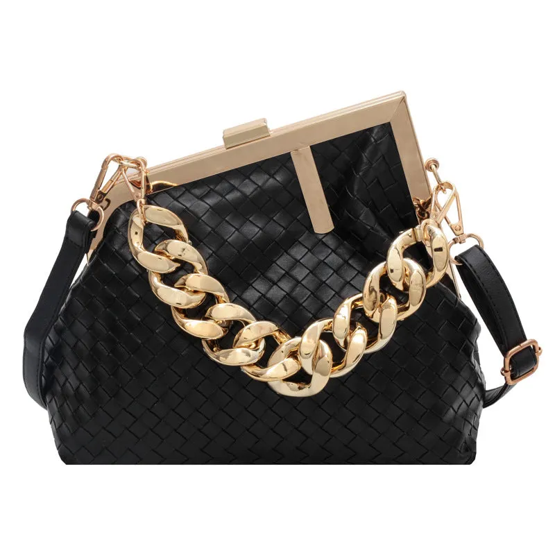 Small Leather Braided Clutch | Slanted Cross Body Bag