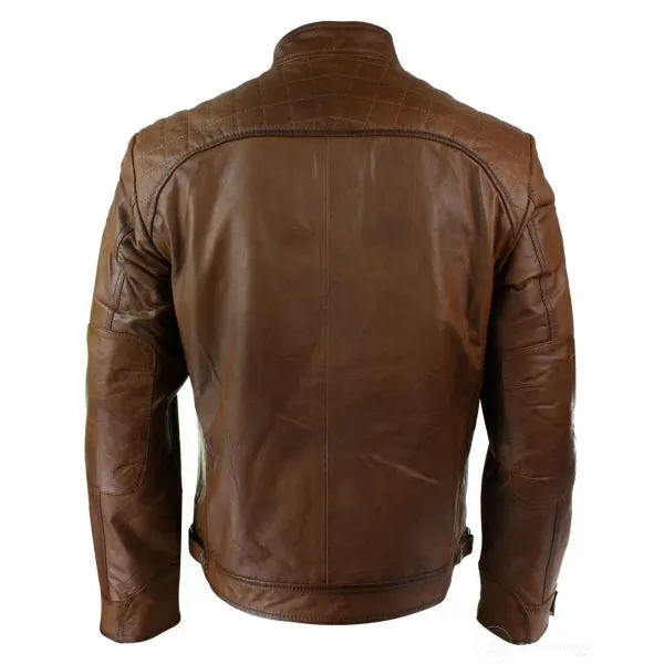 Soft Real Leather Men's Retro Style Zipped Biker Jacket