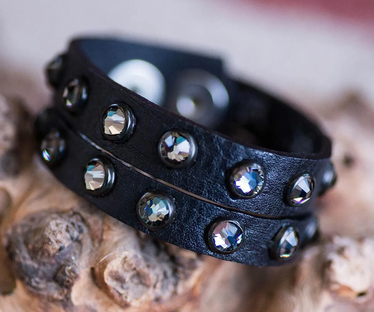 Swarovski Black Diamond Crystal Leather Cuff