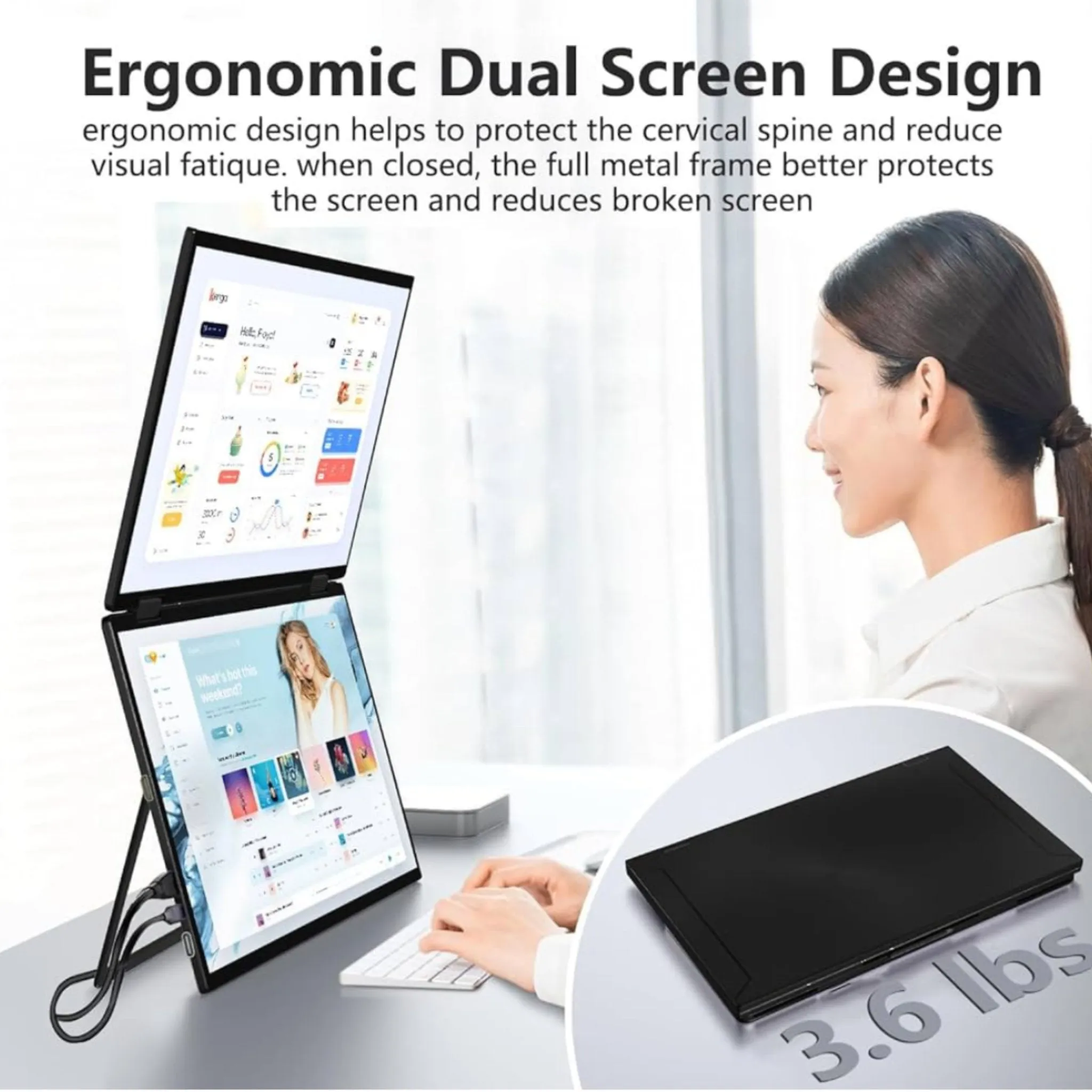 TUTT Wireless 18.5" Portable Monitor FHD (37" Dual) Folding Triple Screen Extender Plug and Play | Technical Support Line