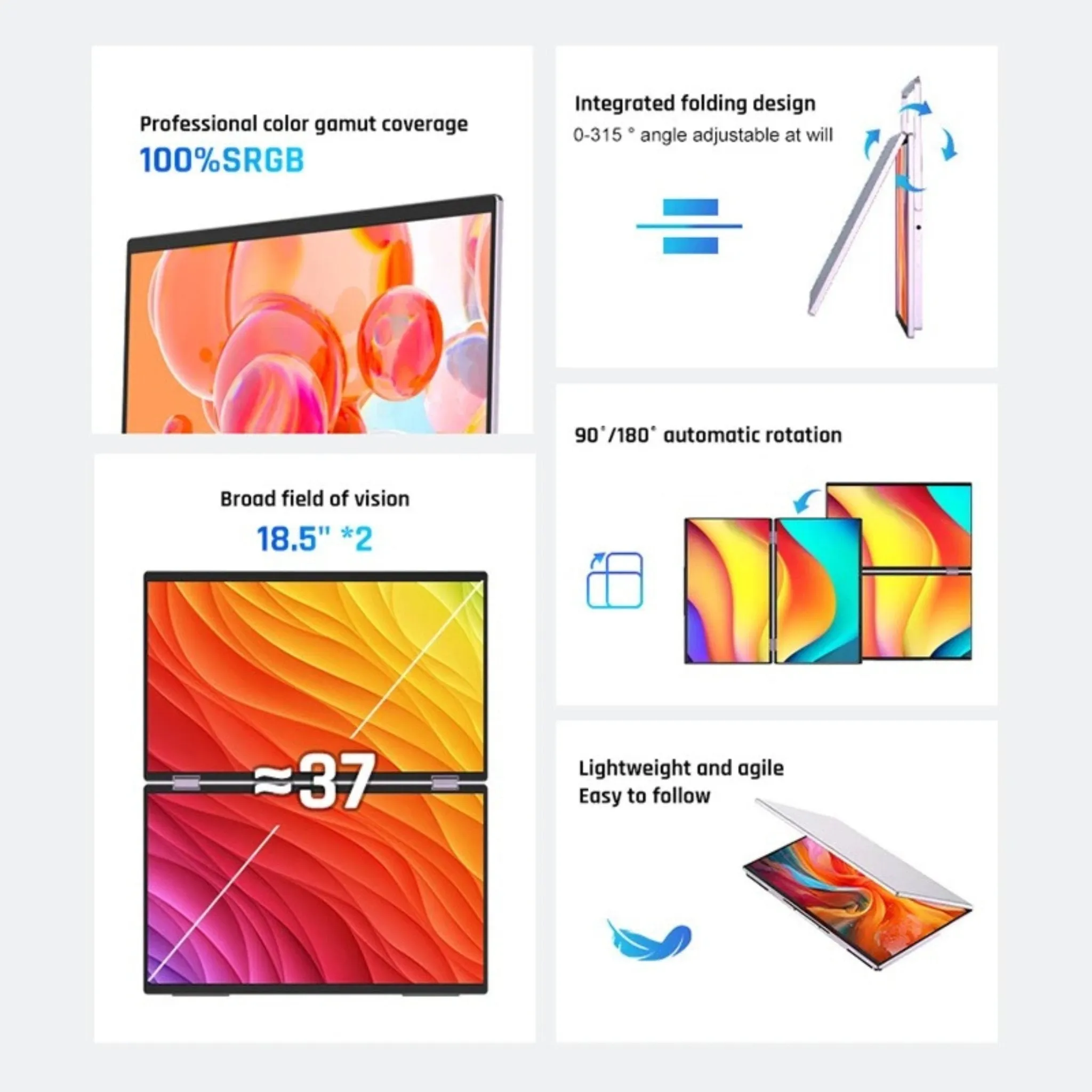 TUTT Wireless 18.5" Portable Monitor FHD (37" Dual) Folding Triple Screen Extender Plug and Play | Technical Support Line