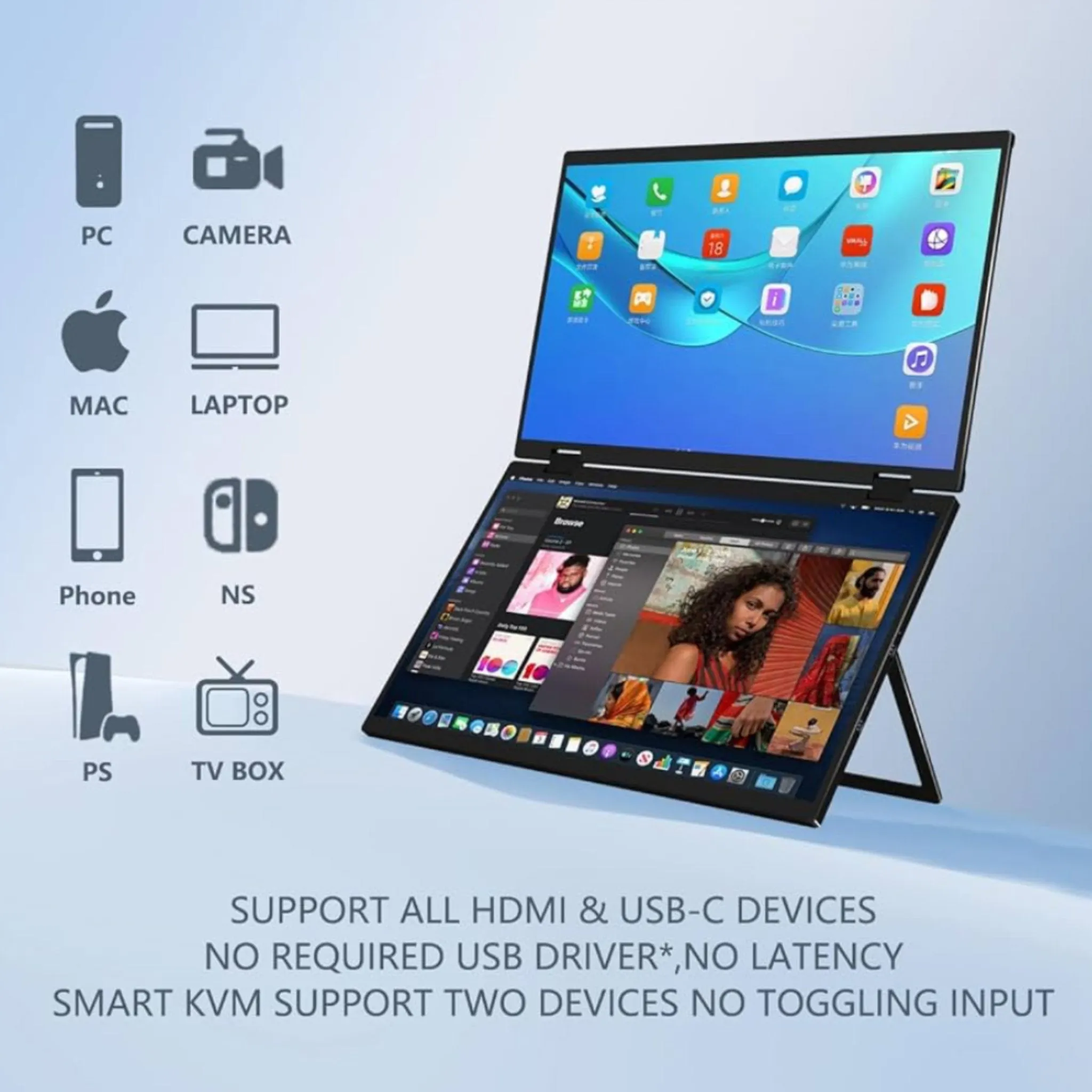 TUTT Wireless 18.5" Portable Monitor FHD (37" Dual) Folding Triple Screen Extender Plug and Play | Technical Support Line