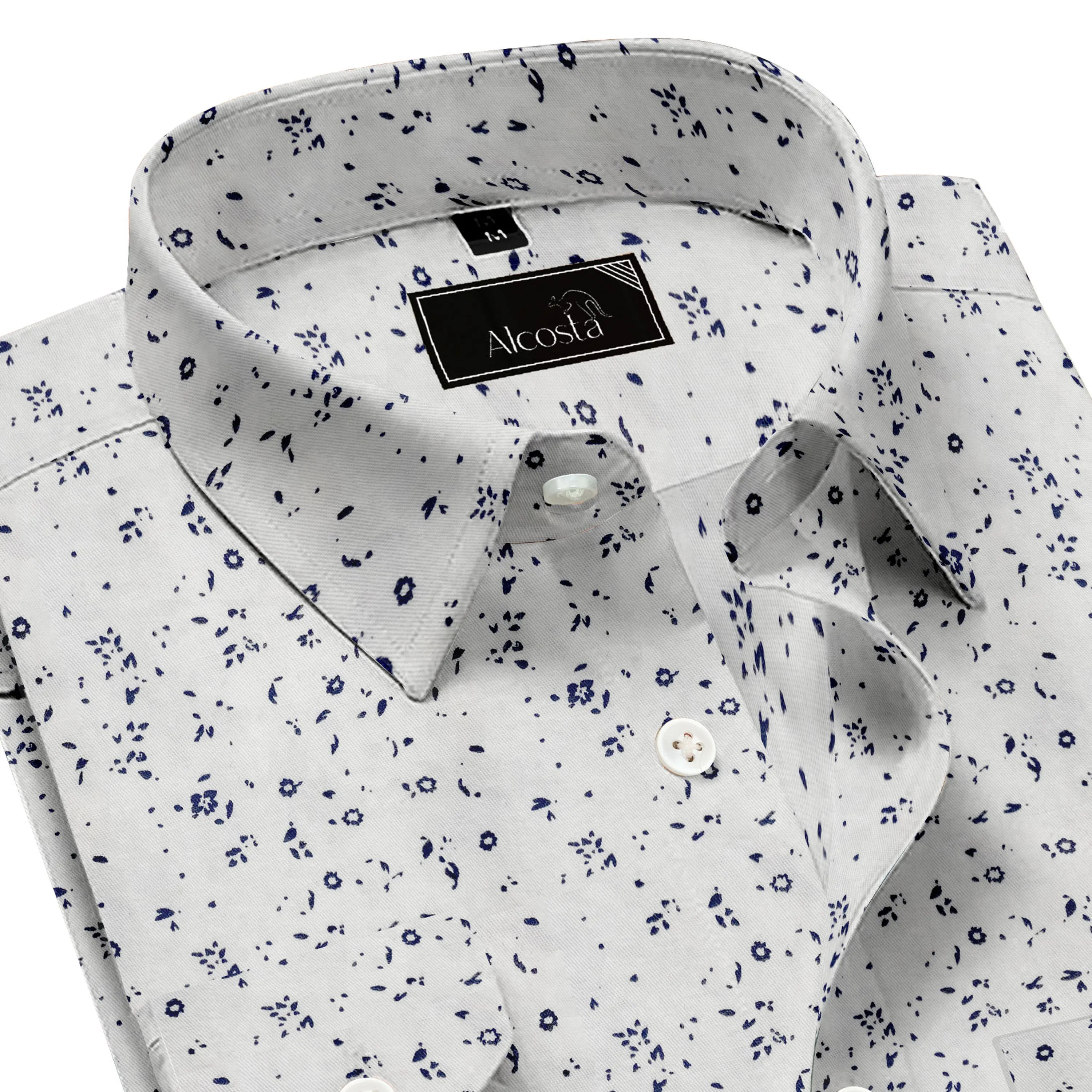 WHITE PRINTED SLIM SUSTAINABLE FORMAL SHIRT