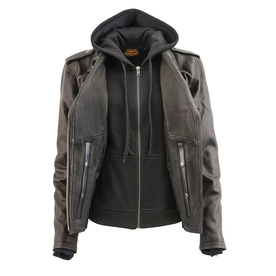 Women’s Vented MC Lapel Jacket w/ Full Sleeve Interior Hoodie